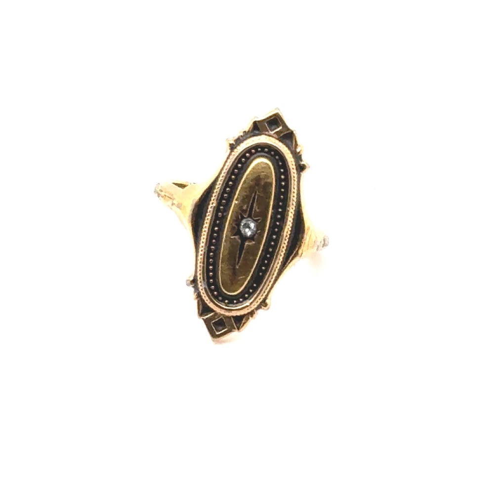 Vintage Avon Gold Tone Black Enamel Starburst Rhinestone Oval Statement Ring 6